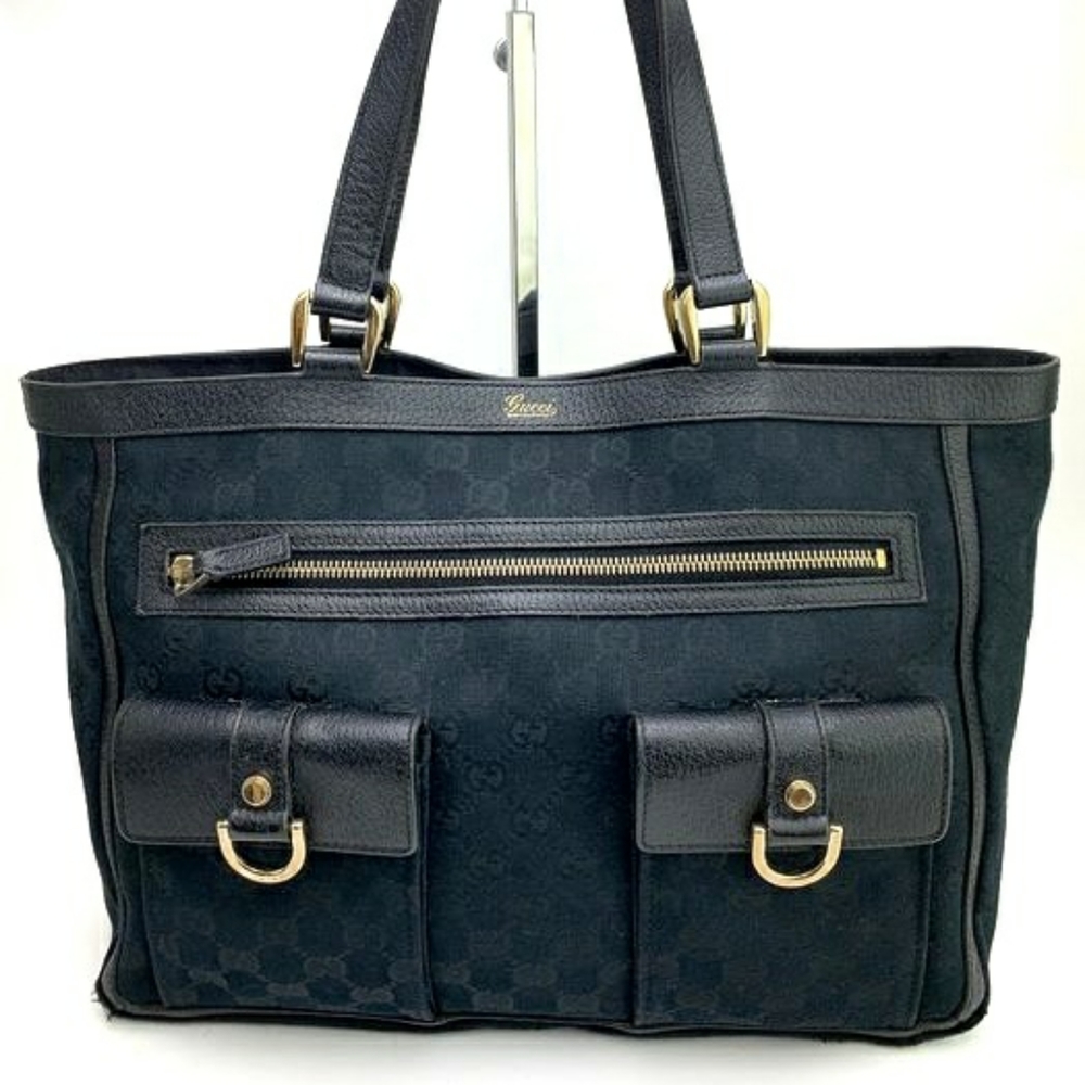 Gucci large black monogram canvas/leather tote bag